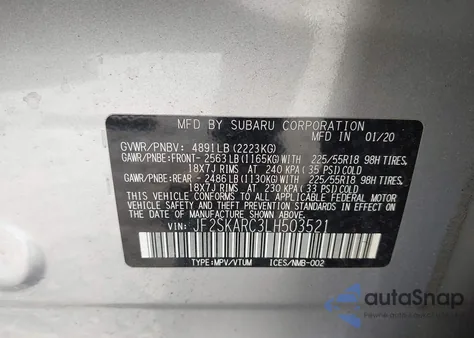 2020 Subaru Forester Sport from USA, damaged, VIN JF2SKARC3LH503521